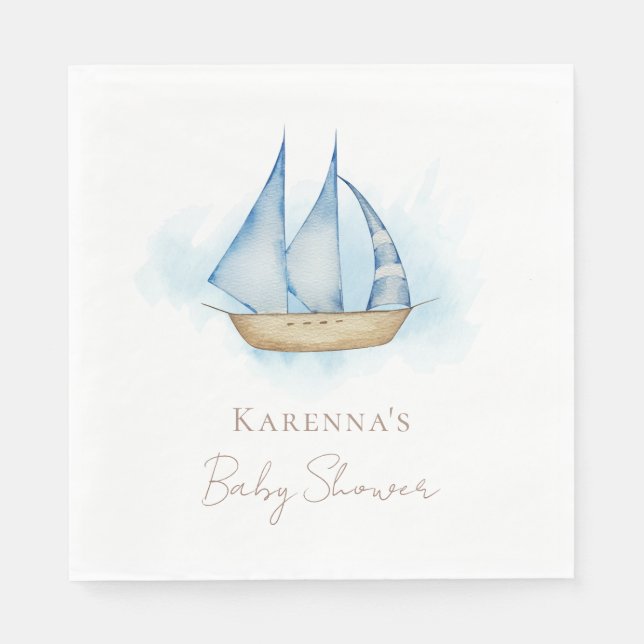 Servilleta De Papel Aventura Nautica Blancas Baby Shower Napkins (Anverso)