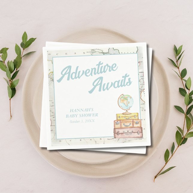 Servilleta De Papel Aventura personalizada espera a las servilletas Ba (Personalized Adventure Awaits Baby Shower Napkins
)