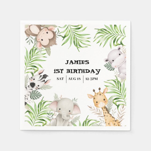 Servilleta De Papel Aventura Safari Primer Cumpleaños (Anverso)