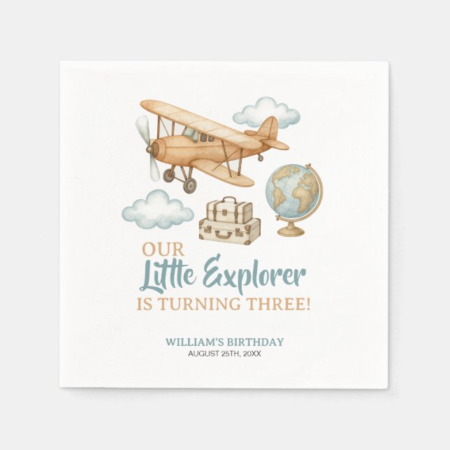 Servilleta De Papel Aventura Viaje Pequeño Explorador Cumpleaños (Anverso)