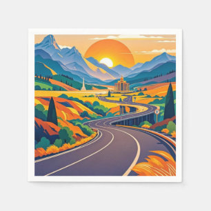 Servilleta De Papel Aventuras de viaje escénicas coloridas en carreter