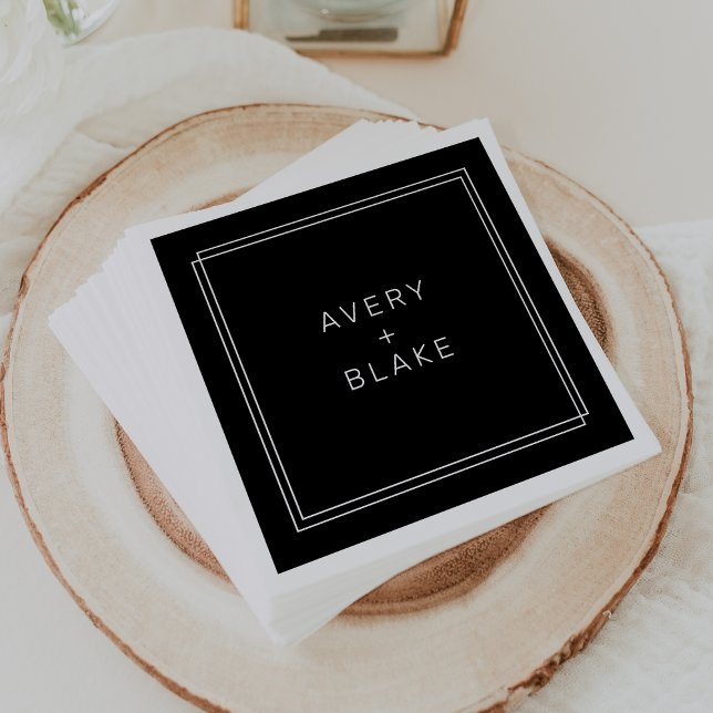 Servilleta De Papel AVERY Moderno Boda de borde doble negro (AVERY Modern Black Double Border Wedding Napkins)
