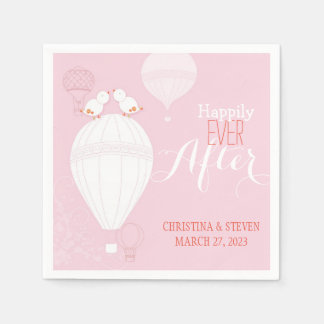 Servilleta De Papel Aves amorosas en globos de aire caliente Boda rosa