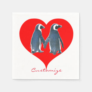 Servilleta De Papel Aves amorosas Pingüino Pareja Corazón Rojo Thunder