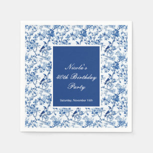 Servilleta De Papel Aves azules y flores Chinoiserie Cumpleaños