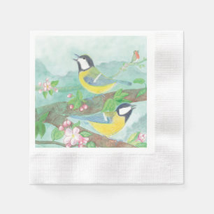 Servilleta De Papel Aves cantando en una rama de árbol floreciente