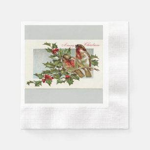 Servilleta De Papel Aves de época y Navidades grises holgados