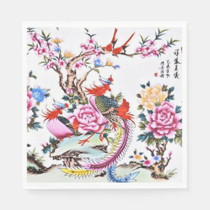 Servilleta De Papel Aves florales chinas antiguas Chinoiserie blanca