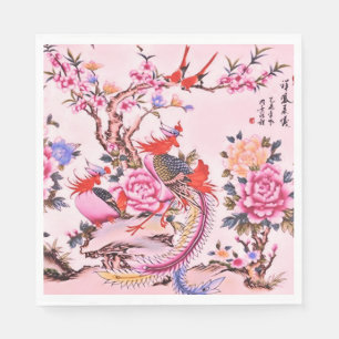 Servilleta De Papel Aves florales tradicionales chinas Chinoiserie ros