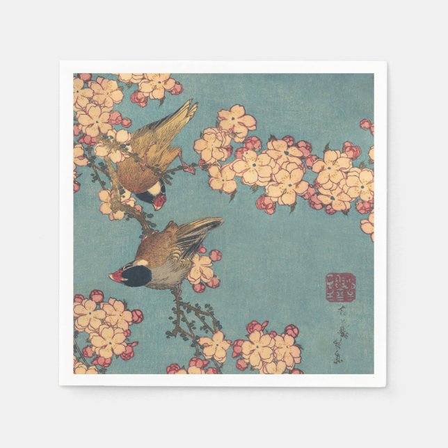 Servilleta De Papel Aves flores Hokusai Arte Japonés (Anverso)