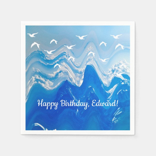 Servilleta De Papel Aves sobre las olas del mar (Anverso)