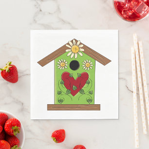 Servilleta De Papel Aves verdes con corazón y margaritas