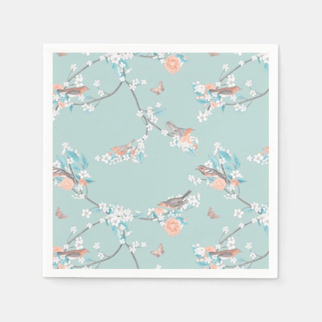Servilleta De Papel Aves y flores (Anverso)
