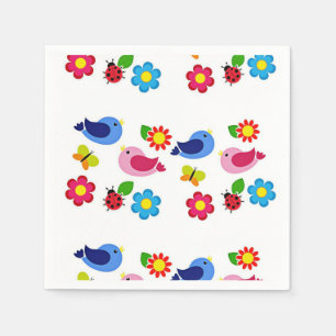 Servilleta De Papel Aves y flores en primavera