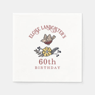 Servilleta De Papel Aves y flores pequeñas Cumpleaños personalizado