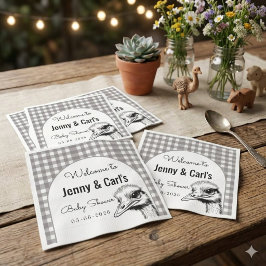 Servilleta De Papel Avestruz de cuadros grises Baby shower linda