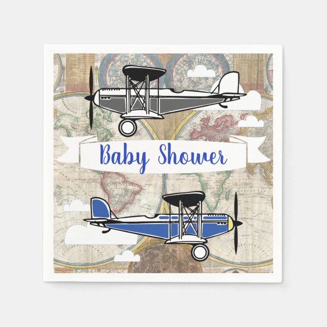 Servilleta De Papel Aviadores de época y Aventura en Mapa Mundial (Anverso)