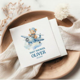 Servilleta De Papel Avión azul de oso lindo vuelo Un primer cumpleaños