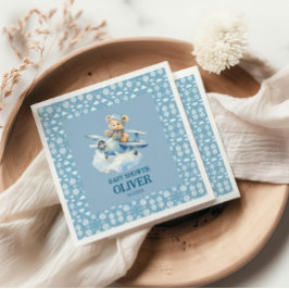 Servilleta De Papel Avión azul de oso lindo vuelo Un primer cumpleaños