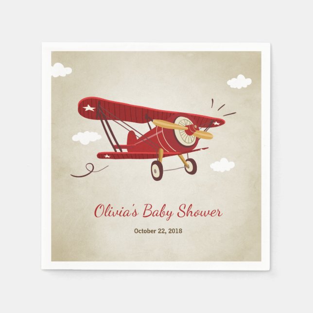 Servilleta De Papel Avión Baby Shower Napkin Adventure Travel Plane (Anverso)
