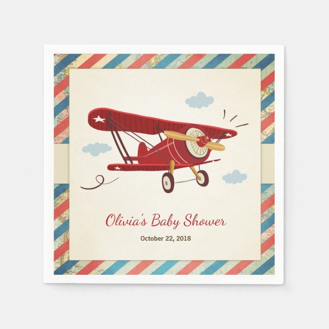 Servilleta De Papel Avión Baby Shower Napkin Adventure Travel Plane (Anverso)
