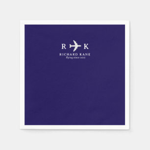 Servilleta De Papel Avión con iniciales - Logo de piloto azul