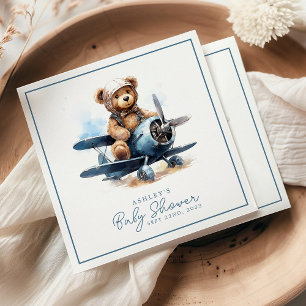 Servilleta De Papel Avión de Osito de Peluche Acuarela Fiesta de Bebé