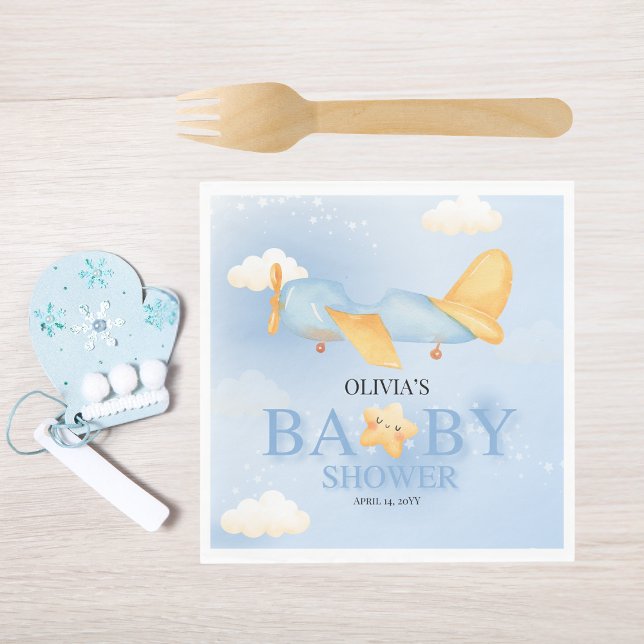 Servilleta De Papel Avión, nubes y estrellas, azul, niño bebé, lindo (Subido por el creador)