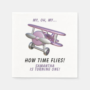 Servilleta De Papel Avión Oh Mi Tiempo Vuela Cumpleaños Primero 