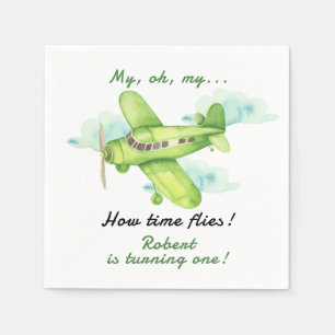 Servilleta De Papel Avión Oh Mi Vuelo Tiempo Viaja Primer Cumpleaños