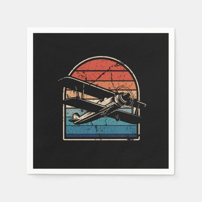 Servilleta De Papel Avión piloto de aviones en biplano Vintage (Anverso)