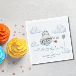 Servilleta De Papel Avión y nubes Cute Hippo Flies, primer cumpleaños