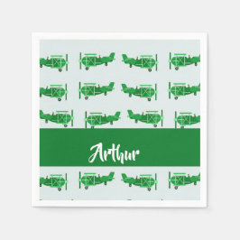 Servilleta De Papel Aviones voladores verdes sobre azul