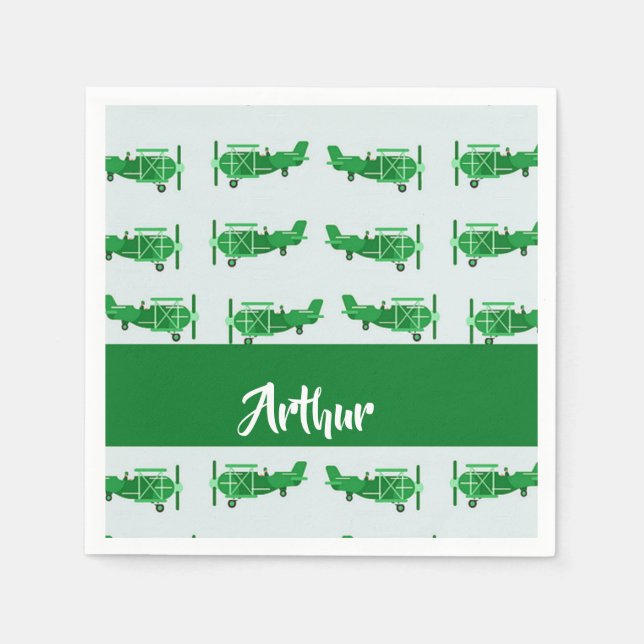 Servilleta De Papel Aviones voladores verdes sobre azul (Anverso)