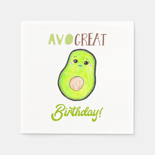 Servilleta De Papel Avo gran cumpleaños kawaii mano dibujado aguacate  (Anverso)