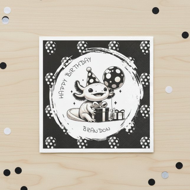 Servilleta De Papel Axolotl blanco y negro y globos Cumpleaños (Subido por el creador)