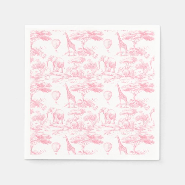 Servilleta De Papel Azúcar rosa Animales Toile de Jouy Bebé ducha (Anverso)