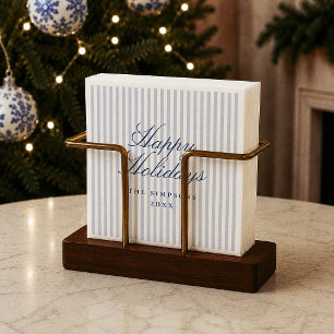 Servilleta De Papel Azul a Rayas Navideñas Preppy Fiesta