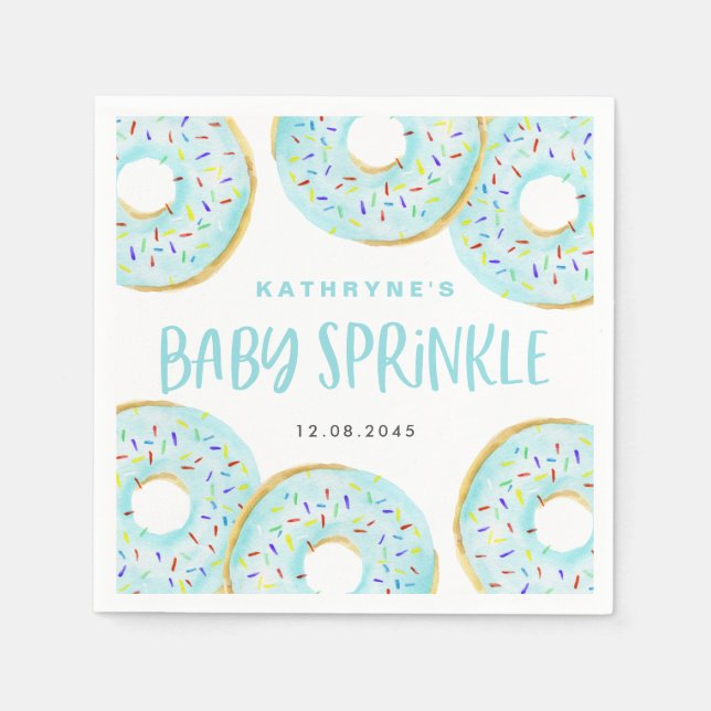 Servilleta De Papel Azul acuarela Donuts Baby Shower Sprinkle (Anverso)