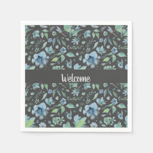Servilleta De Papel Azul acuarela sobre Personalizado floral gris oscu