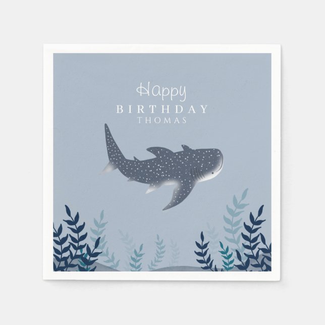 Servilleta De Papel Azul Adorable Bajo el Mar Manta Ray Cumpleaños (Anverso)