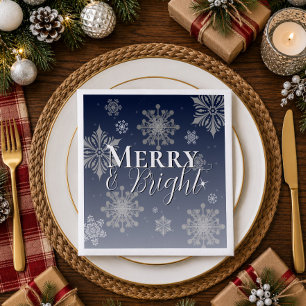 Servilleta De Papel Azul Alegre y Brillante Copos de Nieve Navidad