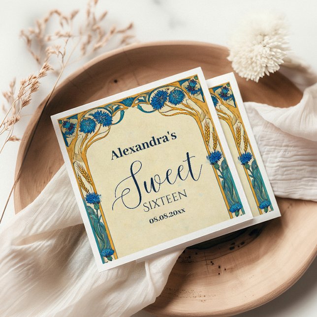 Servilleta De Papel Azul Art Nouveau Cumpleaños Dieciséis de Flor de A (Subido por el creador)