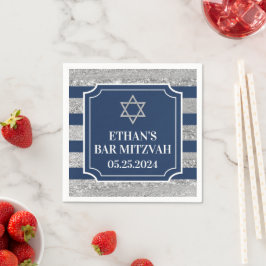 Servilleta De Papel Azul, Barra Gris A Rayas Mitzvah