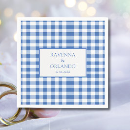 Servilleta De Papel Azul Bebé a Cuadros Gingham Boda Rústica