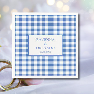 Servilleta De Papel Azul Bebé a Cuadros Gingham Boda Rústica