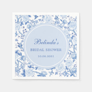 Servilleta De Papel Azul Chinoiserie Floral Birds Bridal Shower