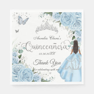 Servilleta De Papel Azul cielo Floral Princesa Vestido Plata Quinceañe
