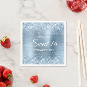 Servilleta De Papel Azul Claro Brillante Foil Dulces 16