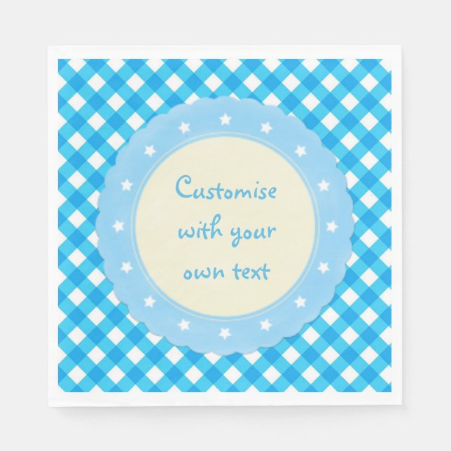 Servilleta De Papel Azul Claro Gingham Personalizado de Fantasía (Anverso)